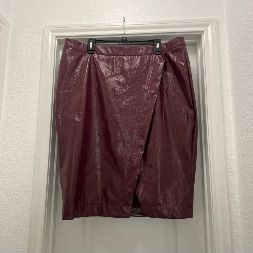 Nina Parker x Macy’s Burgundy Faux Leather Wrap Skirt | NWT - Picture 2 of 10